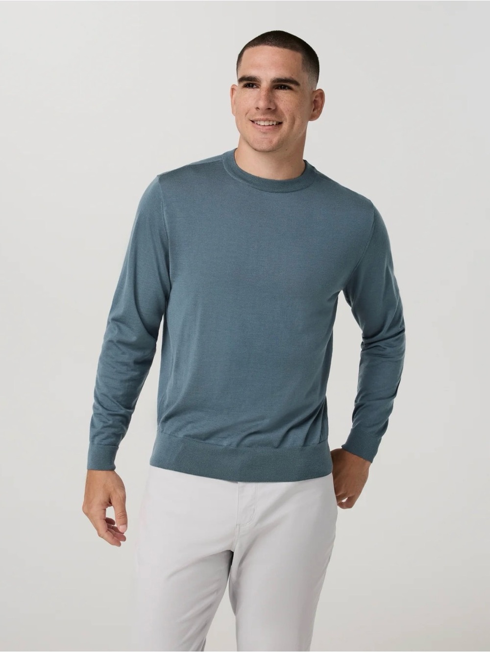 Vuori Merino Fine Gauge Wool Sweater Blue Sea